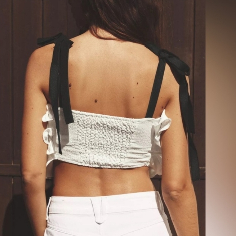 ZARA WHITE TIERED RUFFLE KNIT TOP - Picture 8 of 12